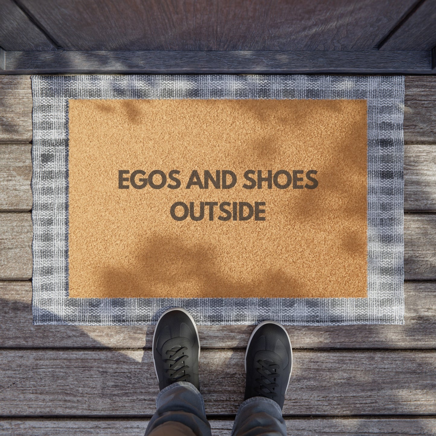 Egos And Shoes Outside Doormat